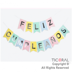 BANDERIN FELIZ CUMPLEA�OS PASTEL MULTICOLOR CON STAMPING x 1